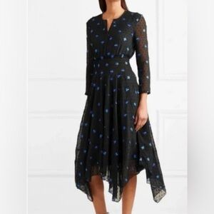 Maje midi black and blue floral dress